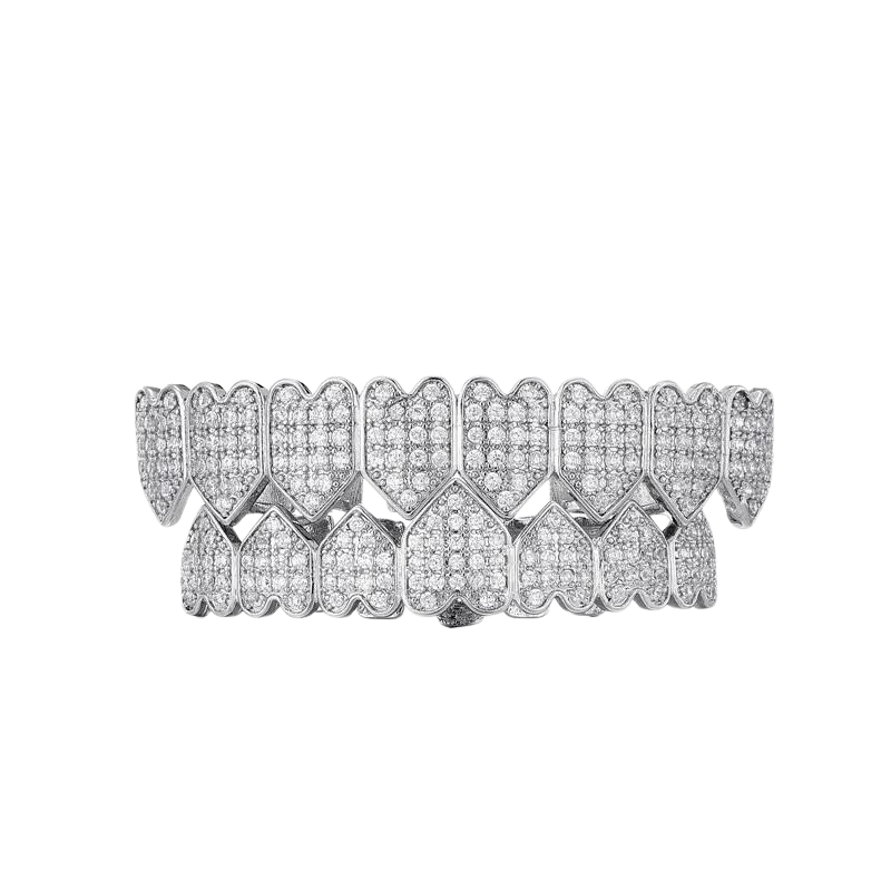 Grillz with Heart Pave Diamond Full Set