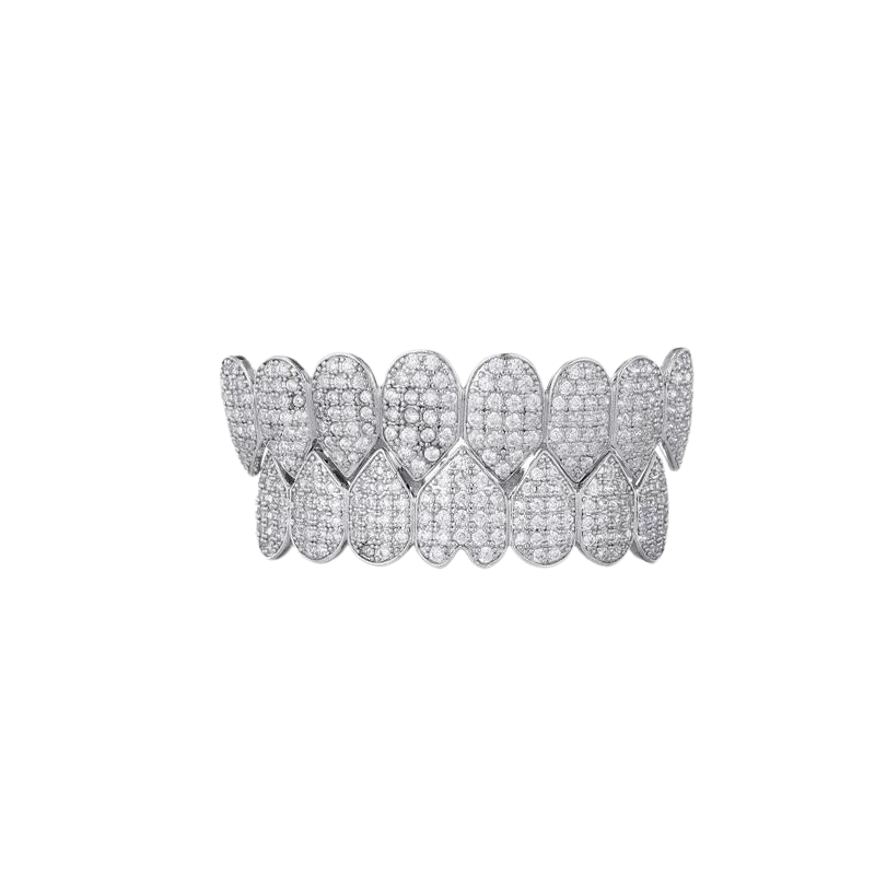 Iced Out Silver Tone Diamond Full Set Grillz