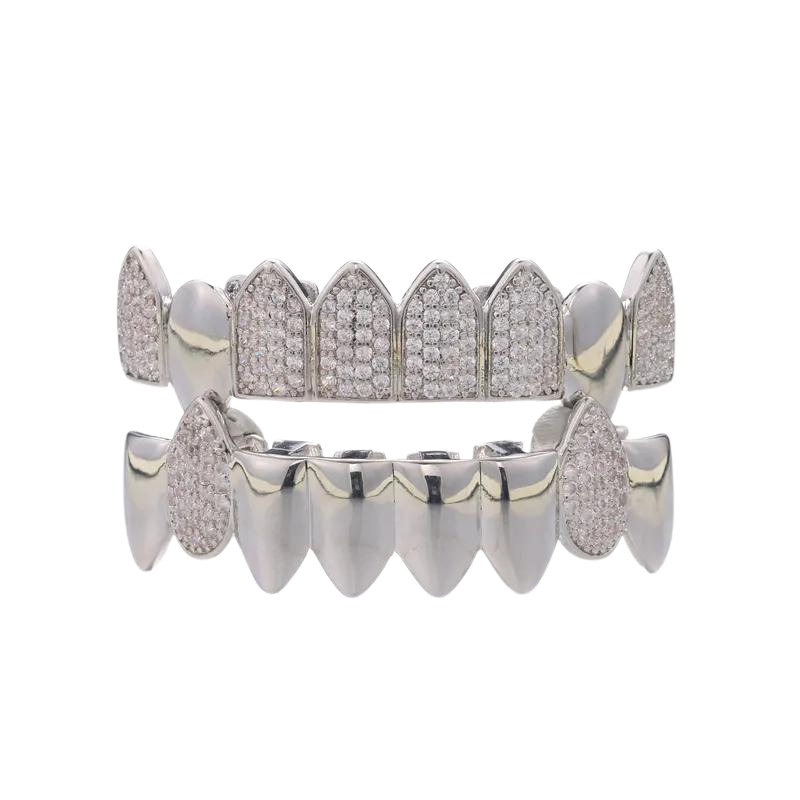 Silver Iced Out Hybrid Grillz