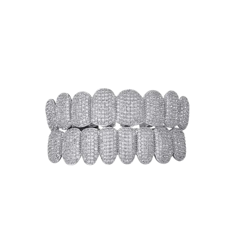 Iced Out Pave Full Set Silver Grillz