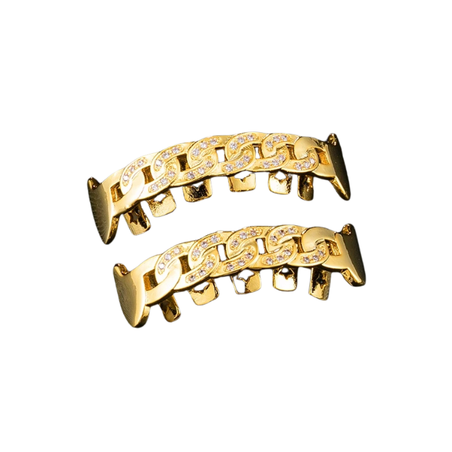 Gold Iced Cuban Link Grillz Set