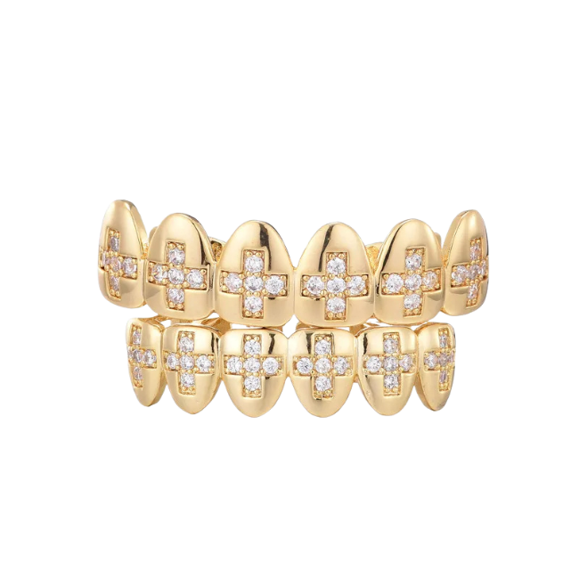 Gold Iced Out Cross Grillz