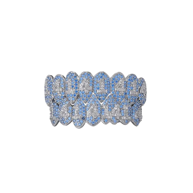 Blue and White Iced 100 2024 Number Grillz